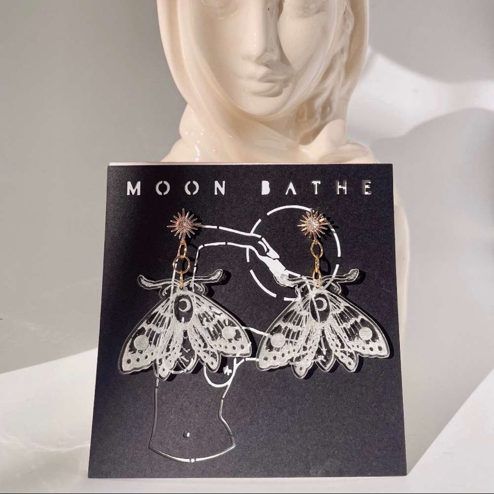 Moon moth earrings - laser etched acrylic